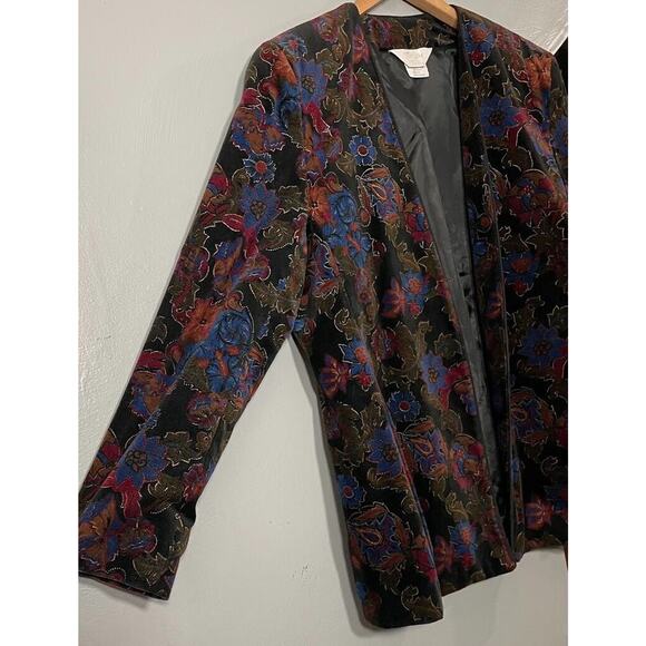 TanJay Dinner Jacket Womens Size 14 Dark Black Velvet Blazer Smoking Whimsigoth - Picture 2 of 12